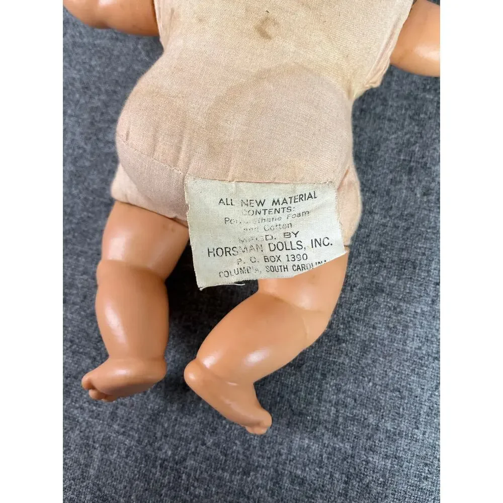 HORSMAN 1968 Vintage Baby DOLL Blonde Blue Eyes PINK Gingham Dress 10.5 Inch